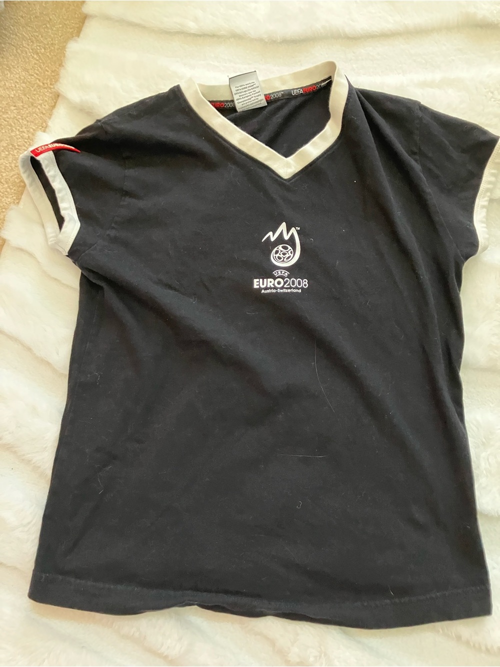 EURO2008 Black V-Neck Tee with White Trim